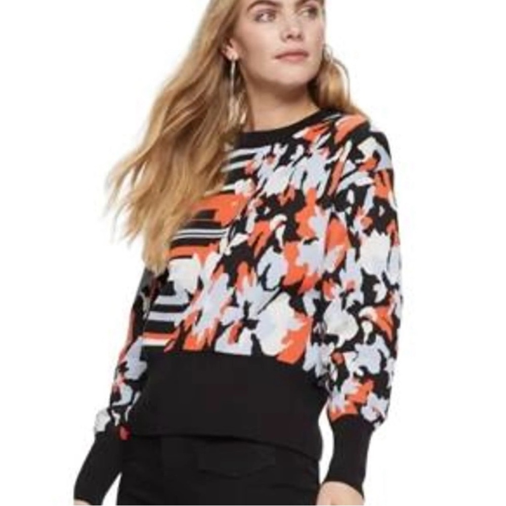 Nine West Women's Sweater with Black, Red, and White Floral Design